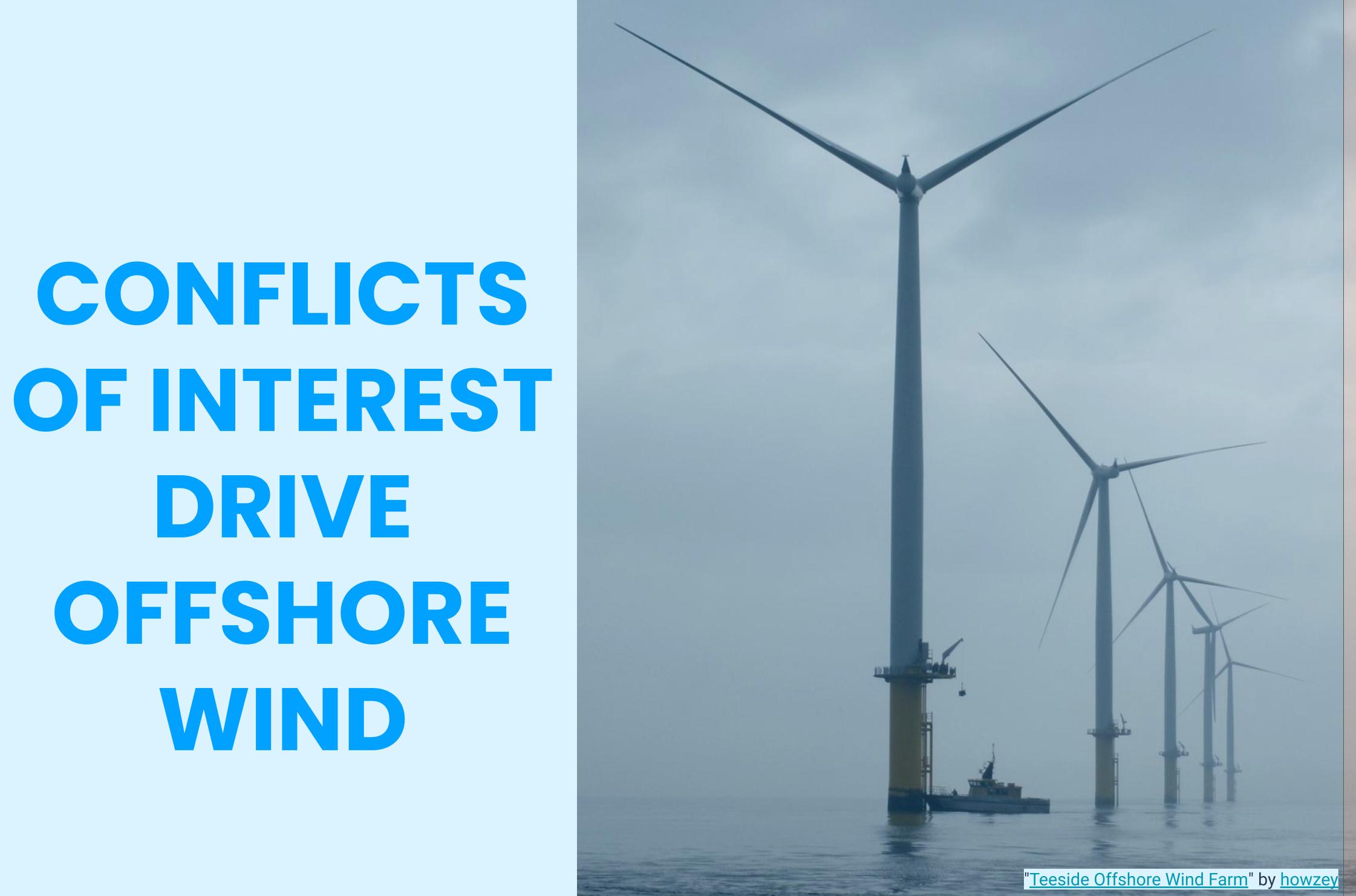 Title text set next to cloudy sky image of wind turbines with fishing boat sailing between them